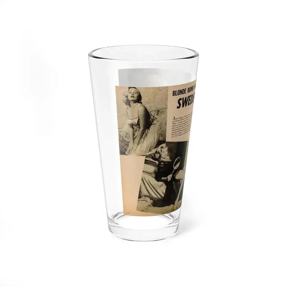 Anita Ekberg #320 - 2 Pages, 2 B&W Photos, 1 Full Page B&W Photo Brief Article concluded from Glamorous Models Mag. May '54 (Vintage Female Icon) Pint Glass 16oz - Go Mug Yourself