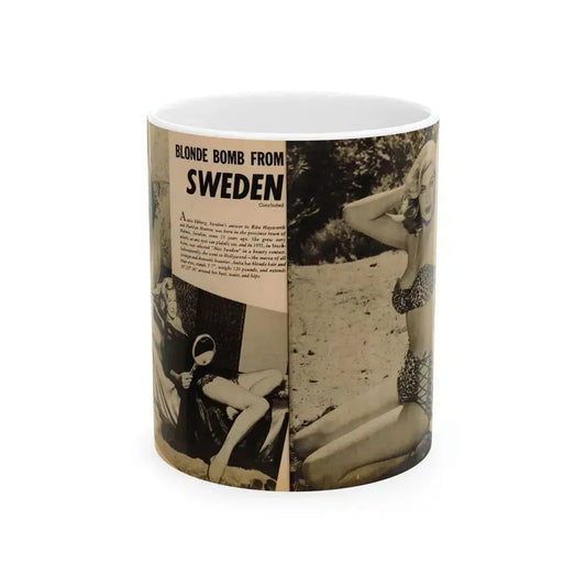 Anita Ekberg #320 - 2 Pages, 2 B&W Photos, 1 Full Page B&W Photo Brief Article concluded from Glamorous Models Mag. May '54 (Vintage Female Icon) White Coffee Mug 11oz - Go Mug Yourself