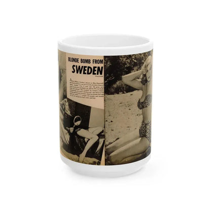 Anita Ekberg #320 - 2 Pages, 2 B&W Photos, 1 Full Page B&W Photo Brief Article concluded from Glamorous Models Mag. May '54 (Vintage Female Icon) White Coffee Mug 15oz - Go Mug Yourself