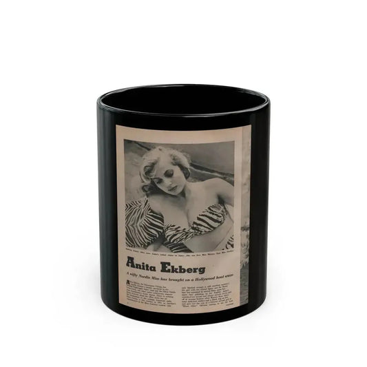 Anita Ekberg #391 - Fabulous Females Mag. Issue #1 '55 - 1 B&W & More (Vintage Female Icon) Black Coffee Mug 11oz - Go Mug Yourself