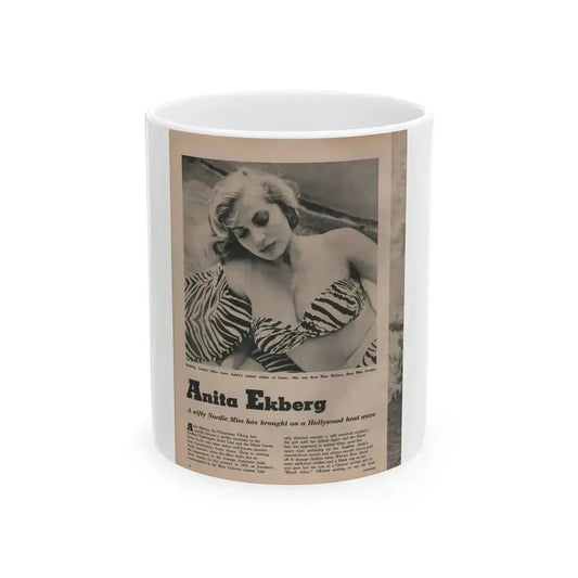 Anita Ekberg #391 - Fabulous Females Mag. Issue #1 '55 - 1 B&W & More (Vintage Female Icon) White Coffee Mug 11oz - Go Mug Yourself