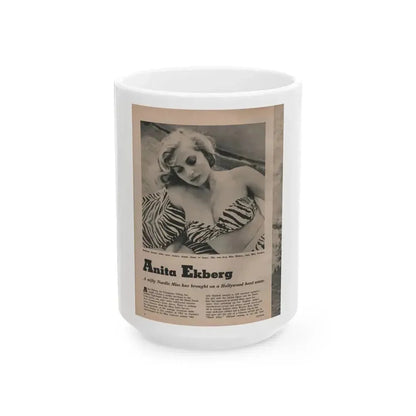 Anita Ekberg #391 - Fabulous Females Mag. Issue #1 '55 - 1 B&W & More (Vintage Female Icon) White Coffee Mug 15oz - Go Mug Yourself