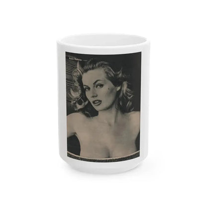 Anita Ekberg #393 - Fabulous Females Mag. Issue #1 '55 - 1 B&W Photo (Vintage Female Icon) White Coffee Mug 15oz - Go Mug Yourself