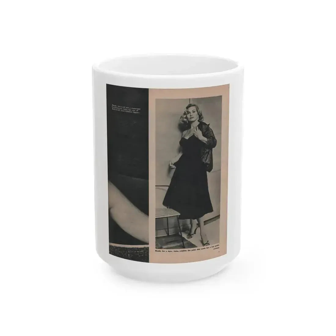 Anita Ekberg #394 - Fabulous Females Mag. Issue #1 '55 - 1 B&W (Vintage Female Icon) White Coffee Mug 15oz - Go Mug Yourself