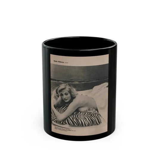 Anita Ekberg #395 - Fabulous Females Mag. Issue #1 '55 - Part of B&W Centerfold (Vintage Female Icon) Black Coffee Mug 11oz - Go Mug Yourself