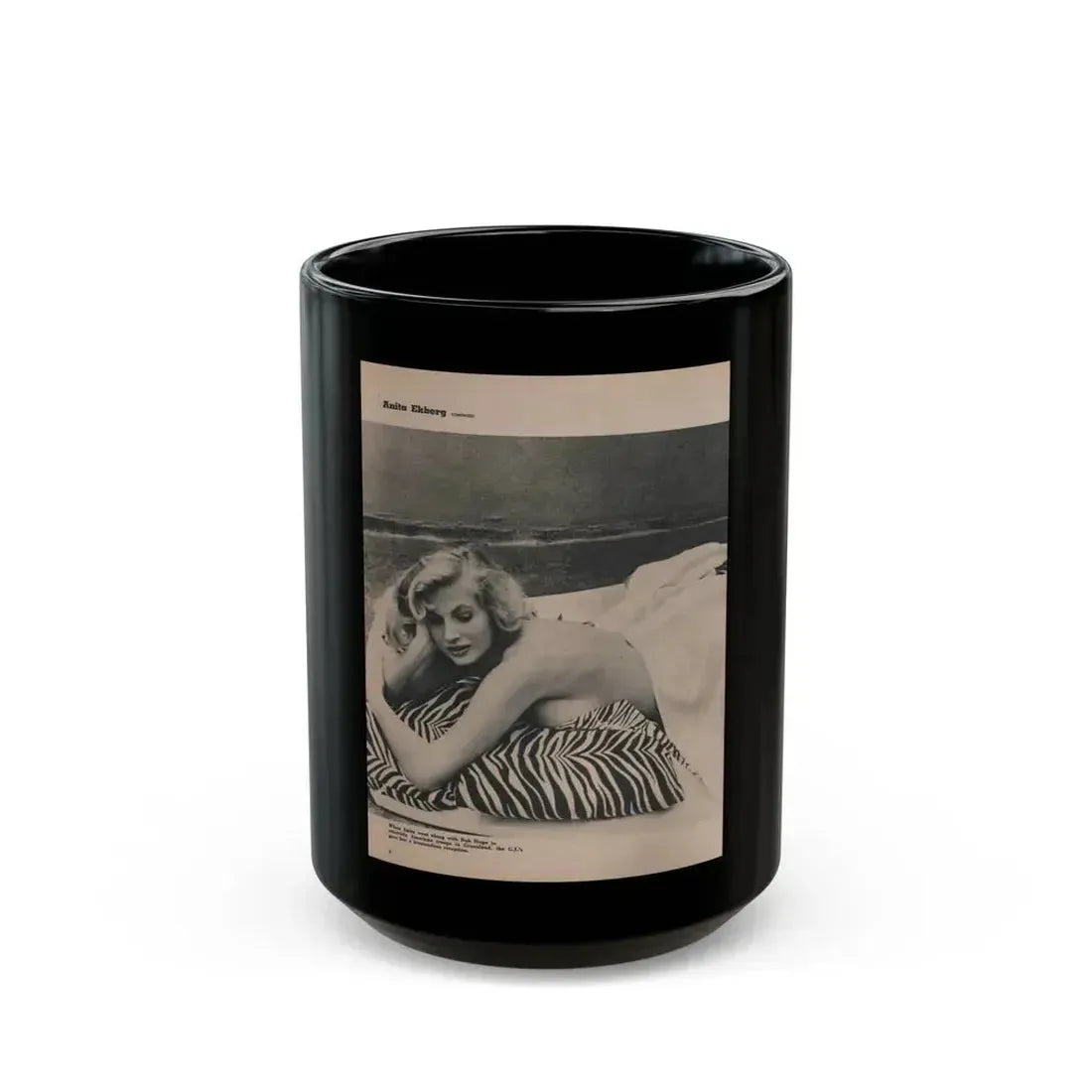 Anita Ekberg #395 - Fabulous Females Mag. Issue #1 '55 - Part of B&W Centerfold (Vintage Female Icon) Black Coffee Mug 15oz - Go Mug Yourself