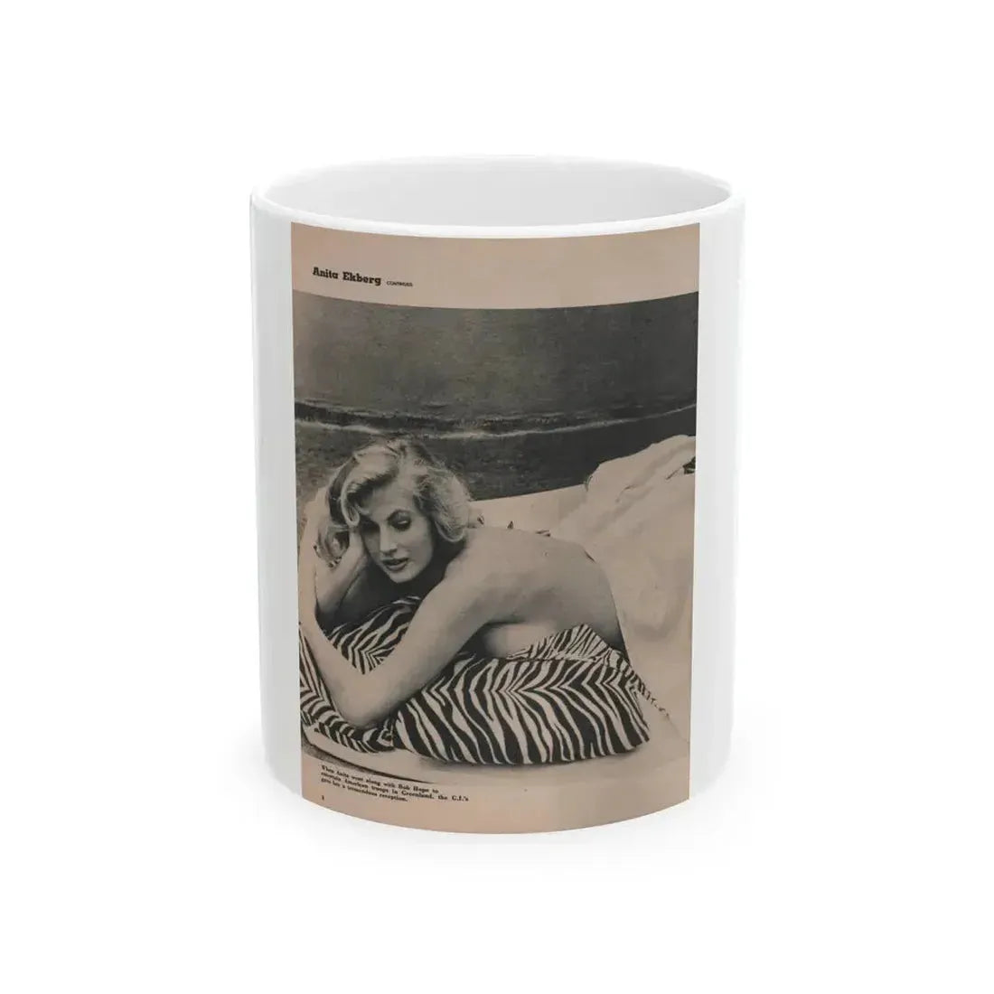 Anita Ekberg #395 - Fabulous Females Mag. Issue #1 '55 - Part of B&W Centerfold (Vintage Female Icon) White Coffee Mug 11oz - Go Mug Yourself