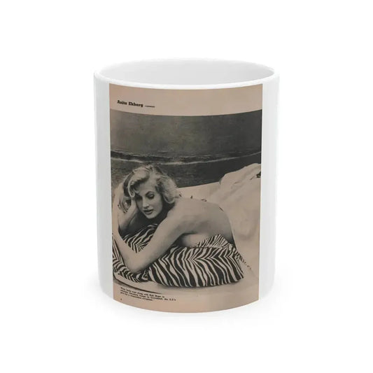 Anita Ekberg #395 - Fabulous Females Mag. Issue #1 '55 - Part of B&W Centerfold (Vintage Female Icon) White Coffee Mug 11oz - Go Mug Yourself
