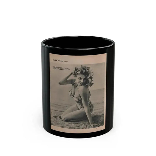 Anita Ekberg #397 - Fabulous Females Mag. Issue #1 '55 - 1 B&W Photo & Caption (Vintage Female Icon) Black Coffee Mug 11oz - Go Mug Yourself