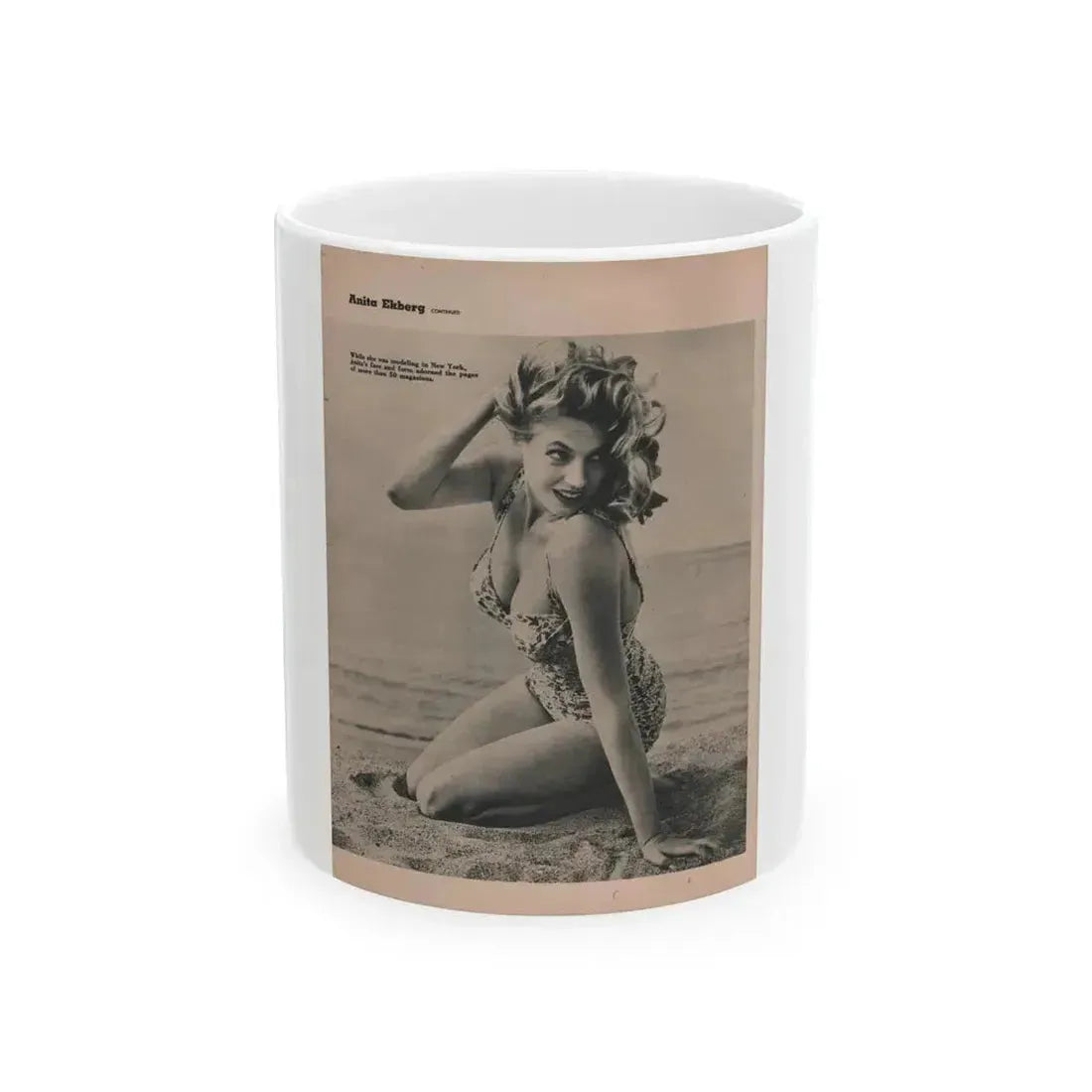 Anita Ekberg #397 - Fabulous Females Mag. Issue #1 '55 - 1 B&W Photo & Caption (Vintage Female Icon) White Coffee Mug 11oz - Go Mug Yourself