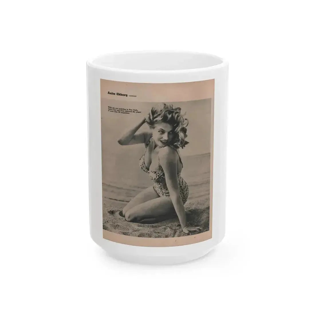 Anita Ekberg #397 - Fabulous Females Mag. Issue #1 '55 - 1 B&W Photo & Caption (Vintage Female Icon) White Coffee Mug 15oz - Go Mug Yourself