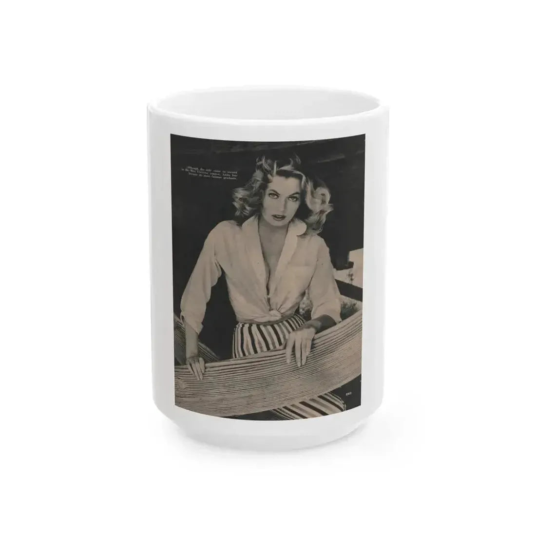 Anita Ekberg #398 - Fabulous Females Mag. Issue #1 '55 - 1 B&W Photo & Caption (Vintage Female Icon) White Coffee Mug 15oz - Go Mug Yourself