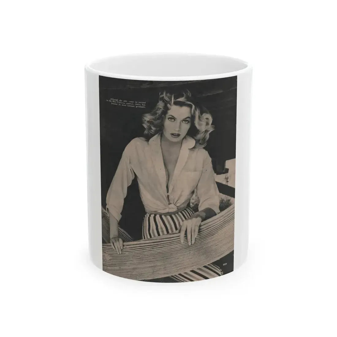 Anita Ekberg #398 - Fabulous Females Mag. Issue #1 '55 - 1 B&W Photo & Caption (Vintage Female Icon) White Coffee Mug - Go Mug Yourself