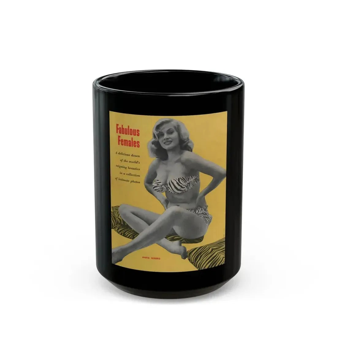 Anita Ekberg #399 - Fabulous Females Mag. Issue #1 - 1 B&W Photo on back cover (Vintage Female Icon) Black Coffee Mug 15oz - Go Mug Yourself