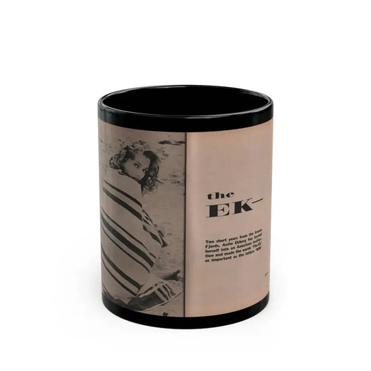 Anita Ekberg #401 - Photo Digest Mag. Nov. '55 - 2 Pages, 1 B&W Photo & More (Vintage Female Icon) Black Coffee Mug 11oz - Go Mug Yourself