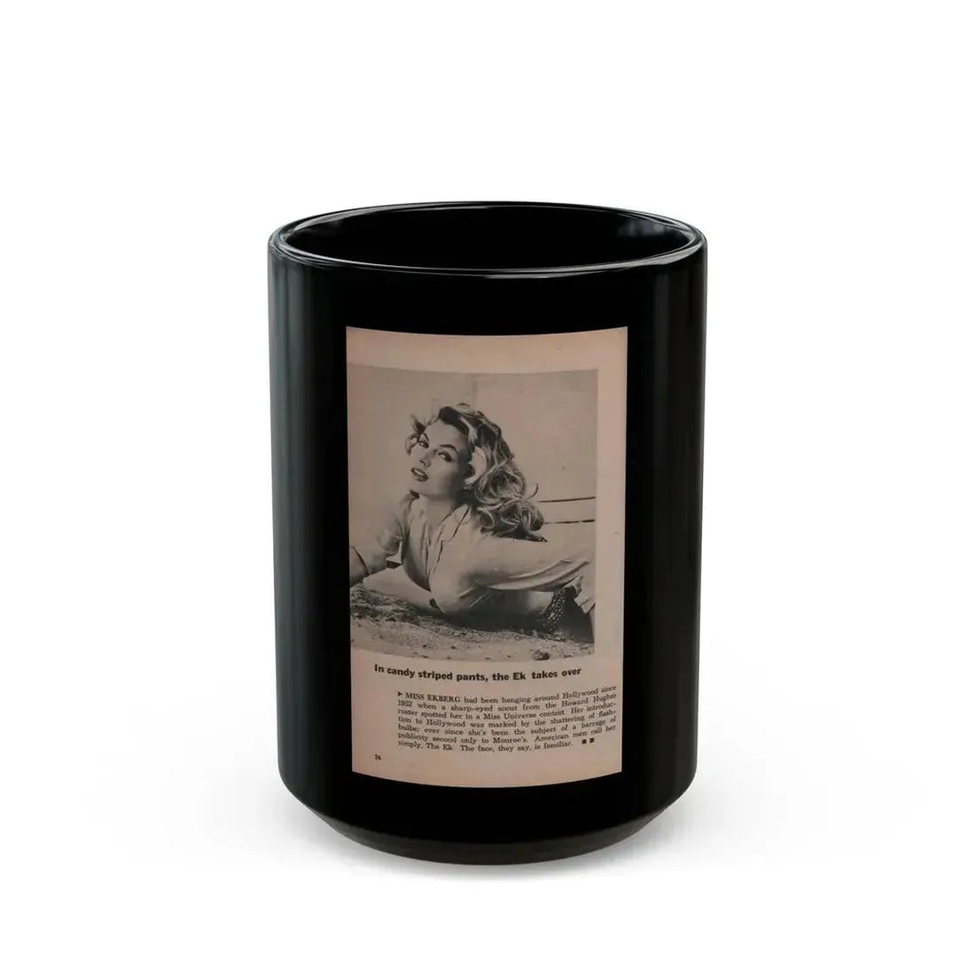 Anita Ekberg #406 - PHOTO Digest Mag. Nov. '55 - 1 Page, 1 B&W Pic (Vintage Female Icon) Black Coffee Mug 15oz - Go Mug Yourself