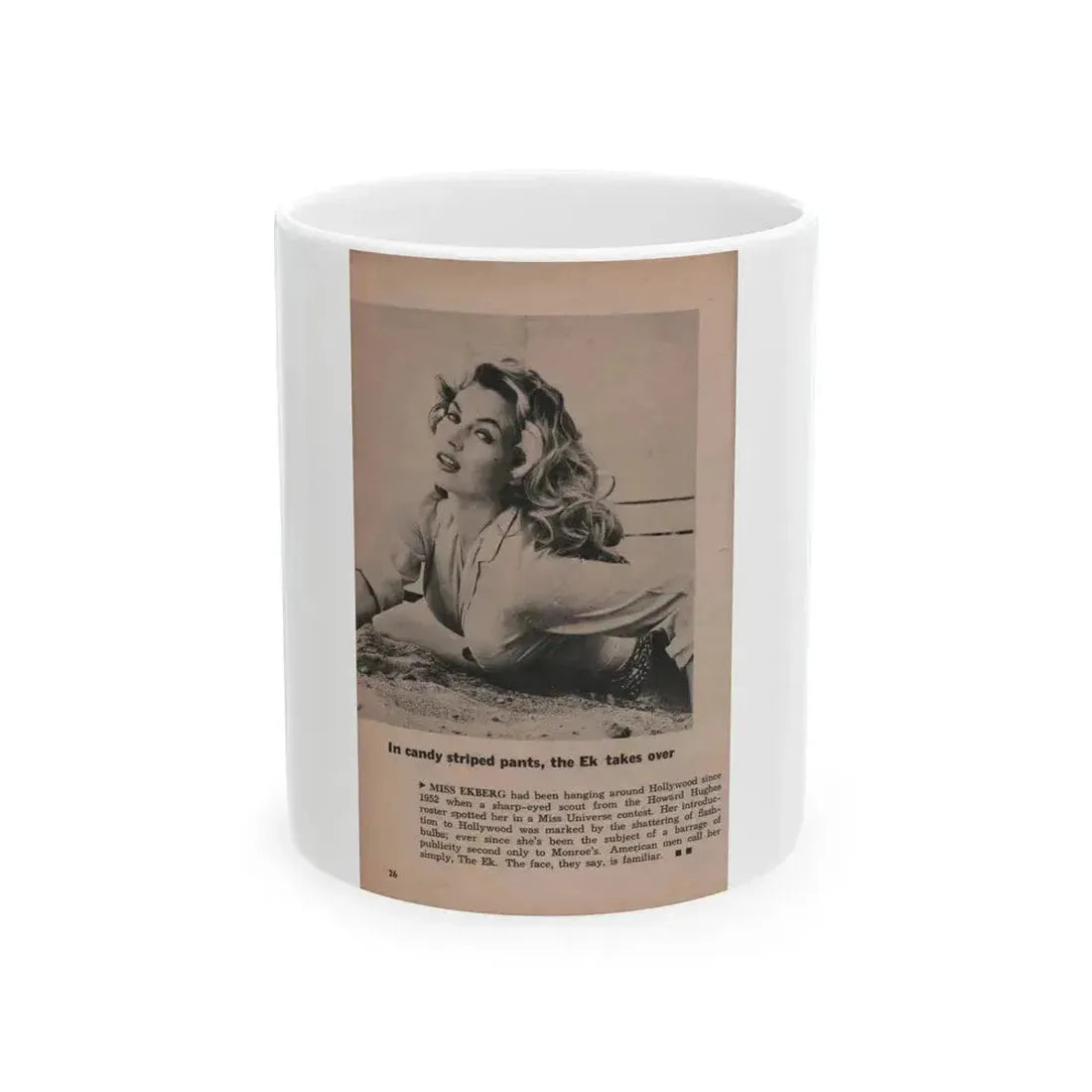 Anita Ekberg #406 - PHOTO Digest Mag. Nov. '55 - 1 Page, 1 B&W Pic (Vintage Female Icon) White Coffee Mug 11oz - Go Mug Yourself