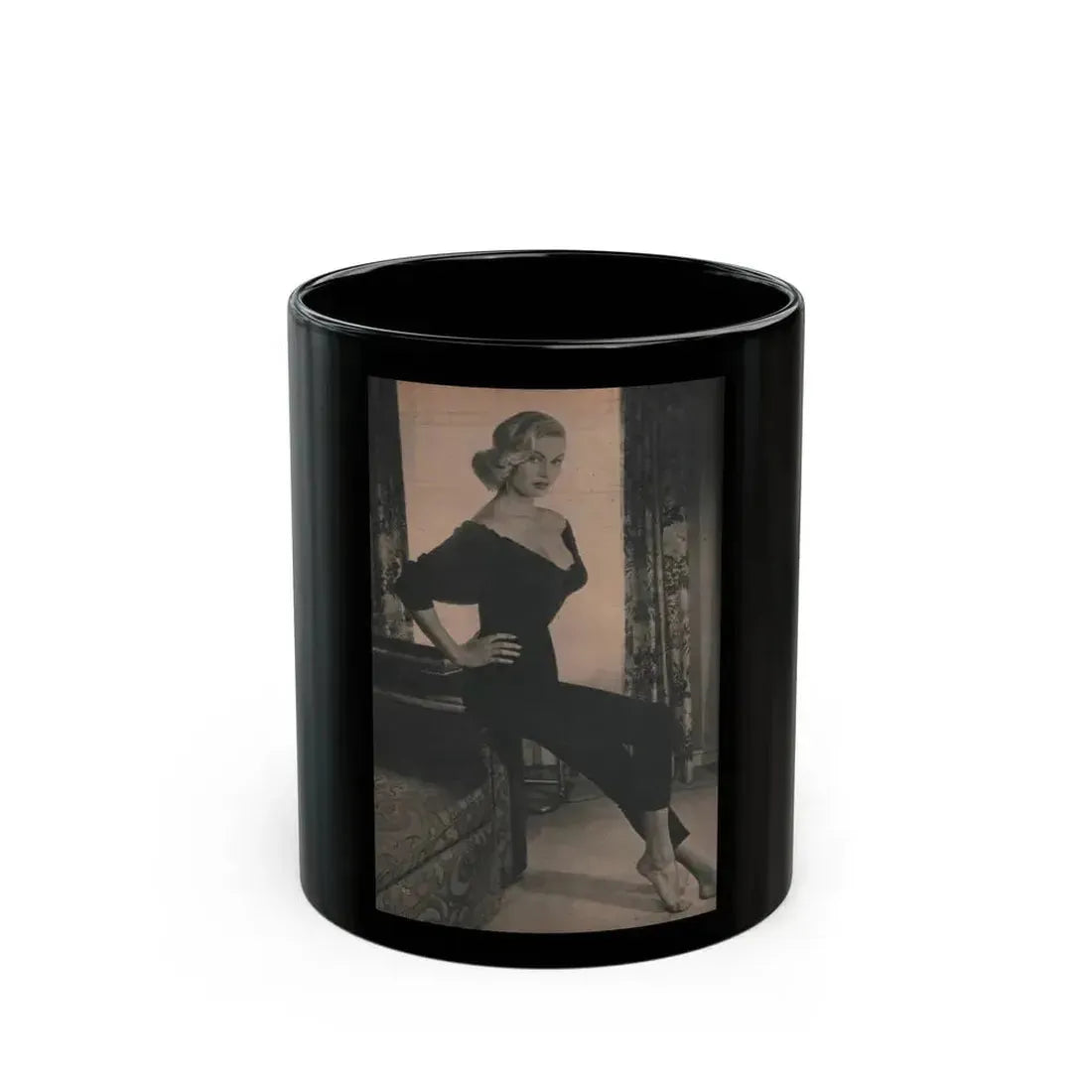 Anita Ekberg #410 - EYE Digest Mag. Nov. '53 - 1 Page & 1 B&W Photo (Vintage Female Icon) Black Coffee Mug 11oz - Go Mug Yourself