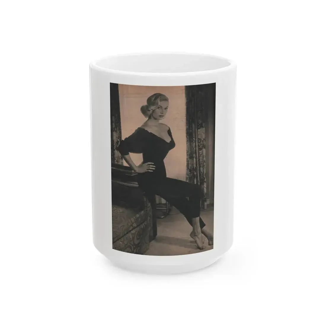 Anita Ekberg #410 - EYE Digest Mag. Nov. '53 - 1 Page & 1 B&W Photo (Vintage Female Icon) White Coffee Mug 15oz - Go Mug Yourself