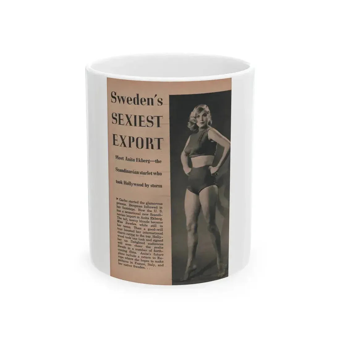 Anita Ekberg #411 - EYE Digest Mag. Nov. '53 - 1 Page & 1 B&W Photo (Vintage Female Icon) White Coffee Mug 11oz - Go Mug Yourself