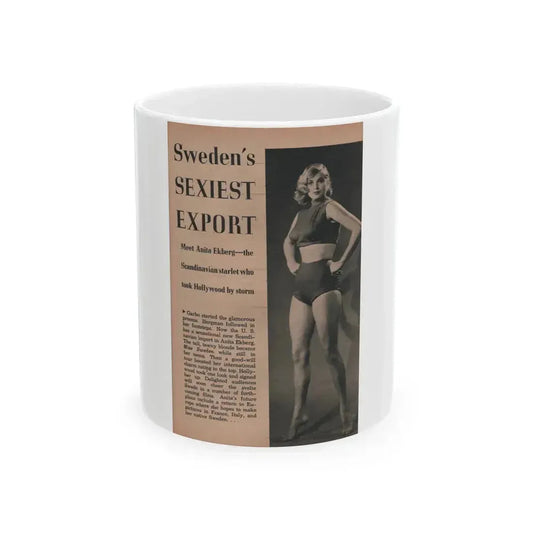 Anita Ekberg #411 - EYE Digest Mag. Nov. '53 - 1 Page & 1 B&W Photo (Vintage Female Icon) White Coffee Mug 11oz - Go Mug Yourself