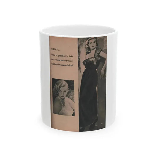 Anita Ekberg #413 - EYE Digest Mag. Nov. '53 - 1 Page, 2 B&W Pics & Caption (Vintage Female Icon) White Coffee Mug 11oz - Go Mug Yourself