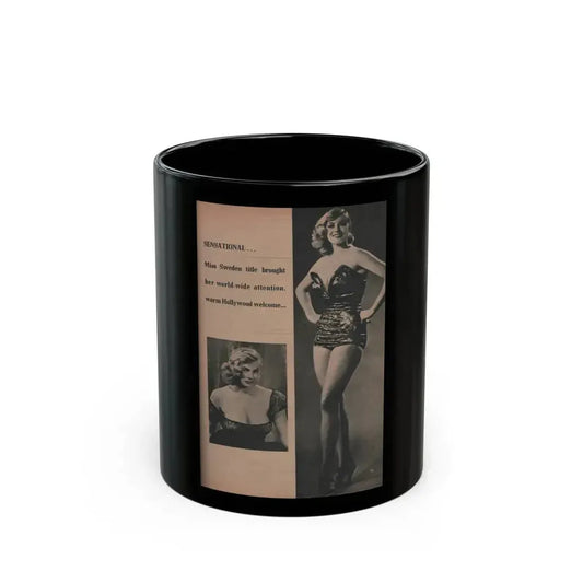 Anita Ekberg #415 - EYE Digest Mag. Nov. '53 - 1 Page, 2 B&W Pics & Caption (Vintage Female Icon) Black Coffee Mug 11oz - Go Mug Yourself