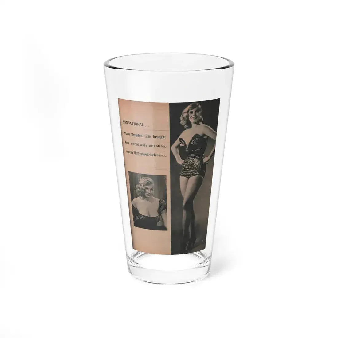 Anita Ekberg #415 - EYE Digest Mag. Nov. '53 - 1 Page, 2 B&W Pics & Caption (Vintage Female Icon) Pint Glass 16oz 16oz - Go Mug Yourself