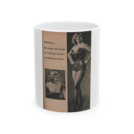 Anita Ekberg #415 - EYE Digest Mag. Nov. '53 - 1 Page, 2 B&W Pics & Caption (Vintage Female Icon) White Coffee Mug 11oz - Go Mug Yourself
