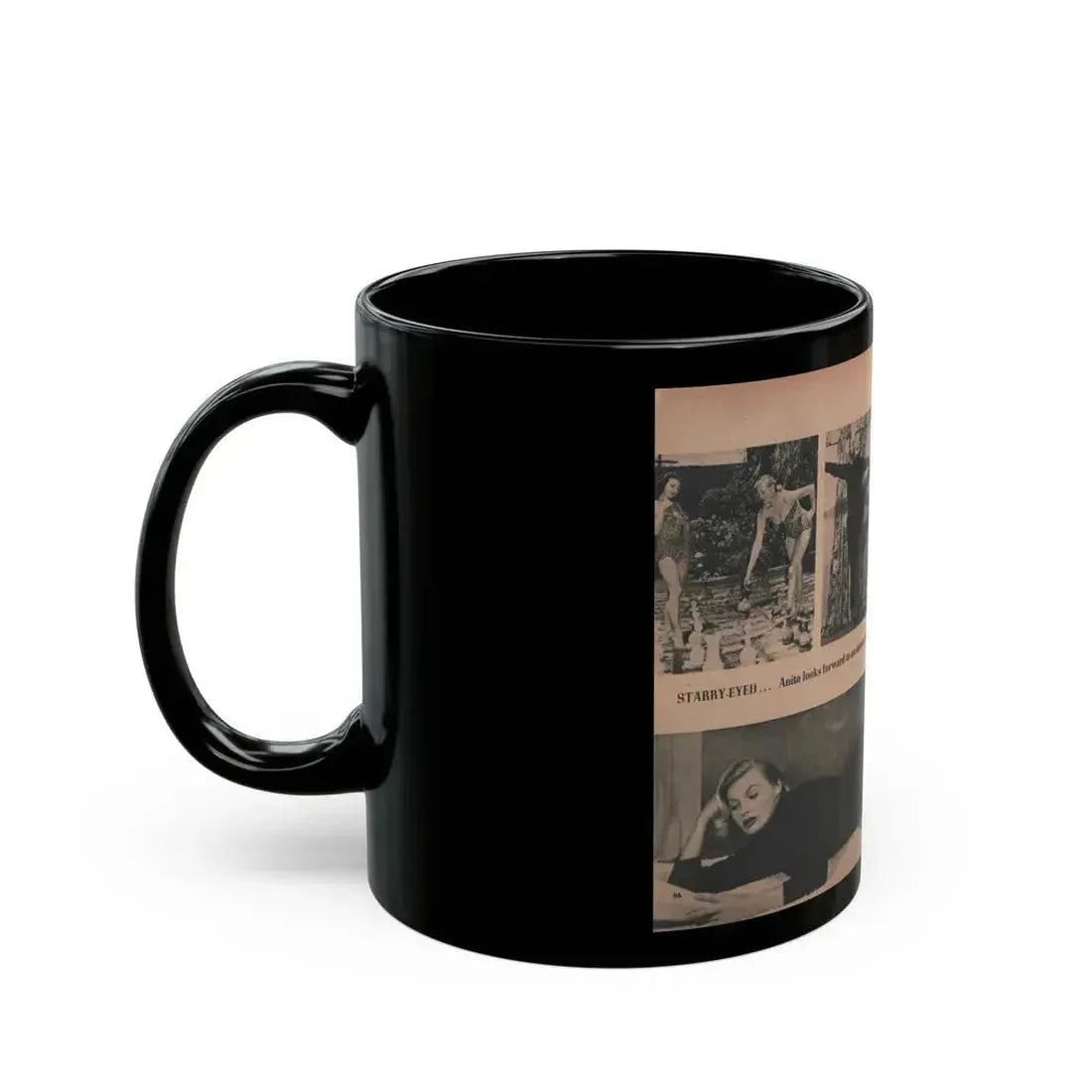 Anita Ekberg #416 - EYE Digest Mag. Nov. '53 - 2 Page, 4 B&W Pics & Caption (Vintage Female Icon) Black Coffee Mug - Go Mug Yourself