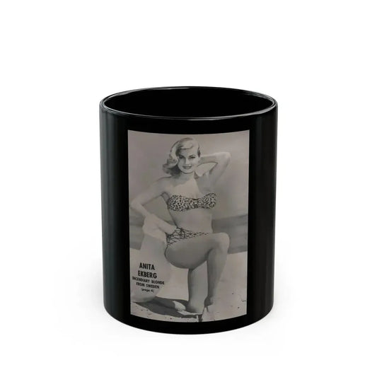 Anita Ekberg #417 - EYE Digest Mag. Jan. '54 - Reverse of Cover 1 B&W Photo (Vintage Female Icon) Black Coffee Mug 11oz - Go Mug Yourself