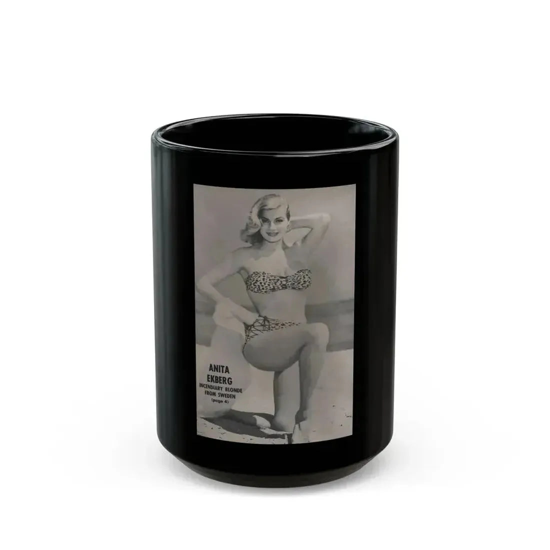 Anita Ekberg #417 - EYE Digest Mag. Jan. '54 - Reverse of Cover 1 B&W Photo (Vintage Female Icon) Black Coffee Mug 15oz - Go Mug Yourself