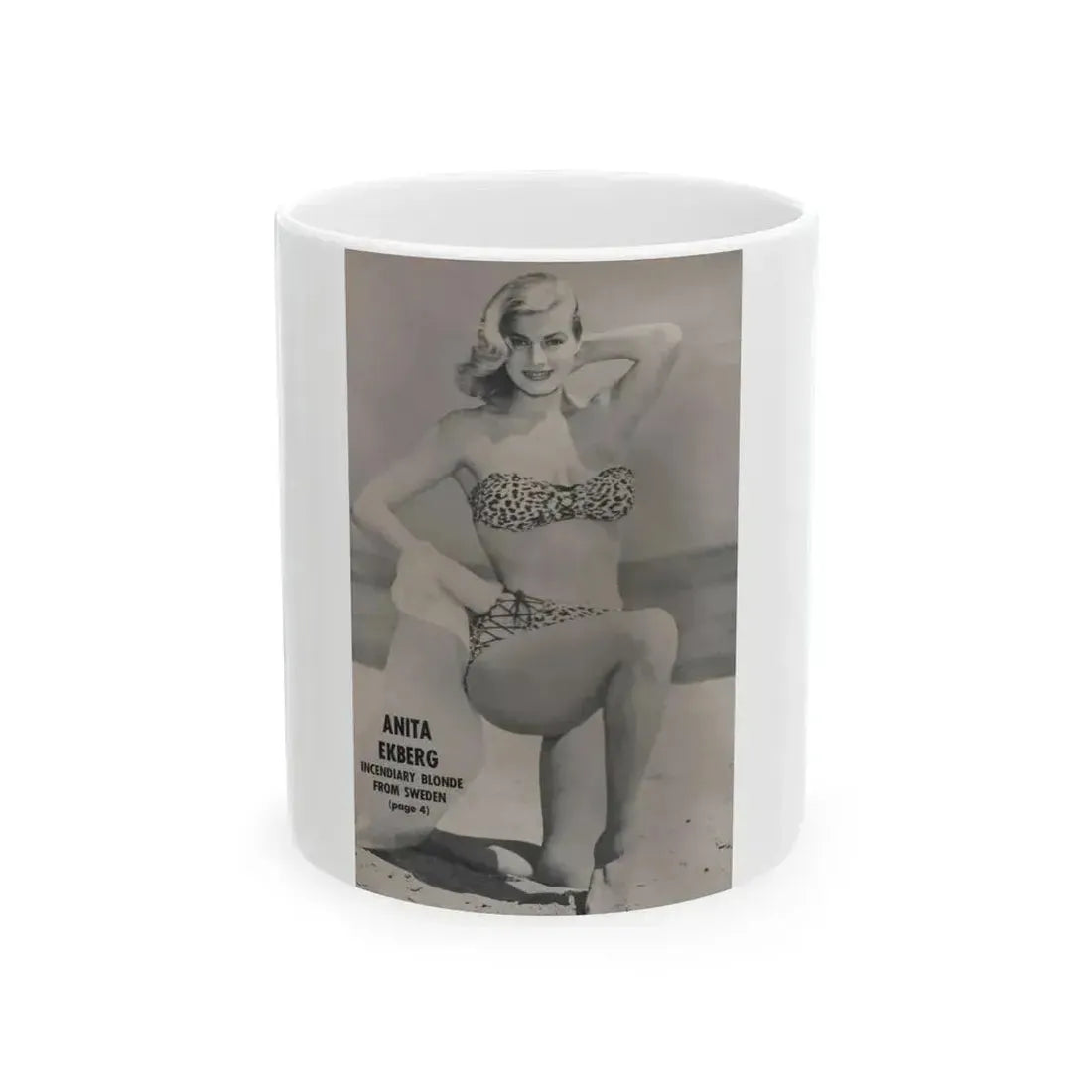 Anita Ekberg #417 - EYE Digest Mag. Jan. '54 - Reverse of Cover 1 B&W Photo (Vintage Female Icon) White Coffee Mug 11oz - Go Mug Yourself
