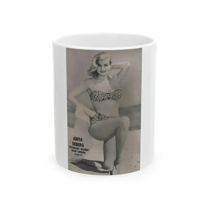 Anita Ekberg #417 - EYE Digest Mag. Jan. '54 - Reverse of Cover 1 B&W Photo (Vintage Female Icon) White Coffee Mug 11oz - Go Mug Yourself