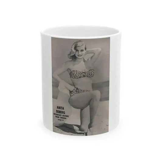 Anita Ekberg #417 - EYE Digest Mag. Jan. '54 - Reverse of Cover 1 B&W Photo (Vintage Female Icon) White Coffee Mug 11oz - Go Mug Yourself