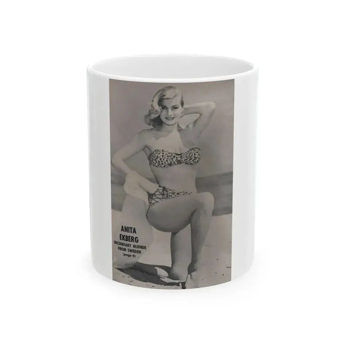 Anita Ekberg #417 - EYE Digest Mag. Jan. '54 - Reverse of Cover 1 B&W Photo (Vintage Female Icon) White Coffee Mug - Go Mug Yourself