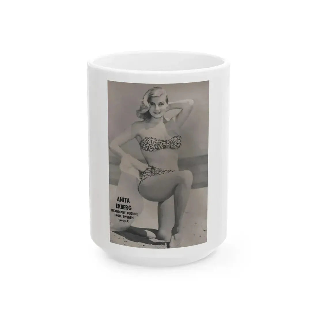 Anita Ekberg #417 - EYE Digest Mag. Jan. '54 - Reverse of Cover 1 B&W Photo (Vintage Female Icon) White Coffee Mug - Go Mug Yourself