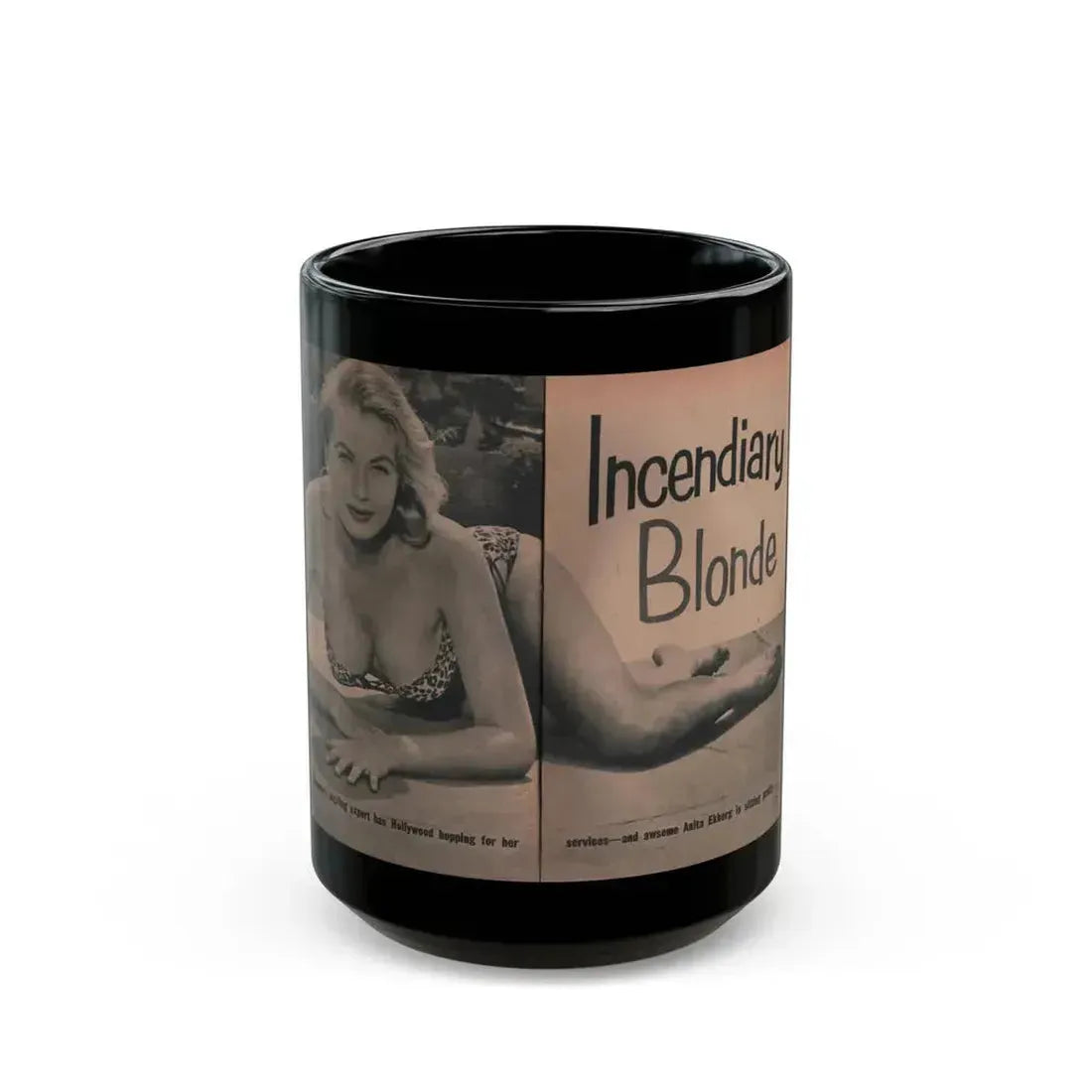 Anita Ekberg #418 - EYE Digest Mag. Jan. '54 - 2 Pages & B&W Centerfold (Vintage Female Icon) Black Coffee Mug 15oz - Go Mug Yourself