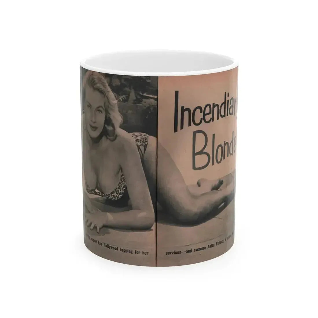 Anita Ekberg #418 - EYE Digest Mag. Jan. '54 - 2 Pages & B&W Centerfold (Vintage Female Icon) White Coffee Mug 11oz - Go Mug Yourself