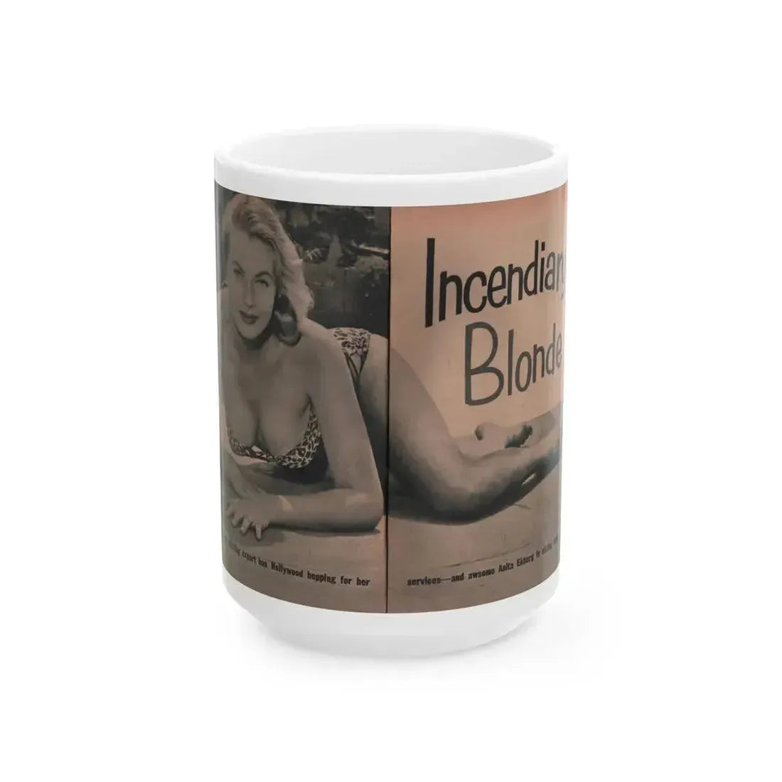 Anita Ekberg #418 - EYE Digest Mag. Jan. '54 - 2 Pages & B&W Centerfold (Vintage Female Icon) White Coffee Mug 15oz - Go Mug Yourself