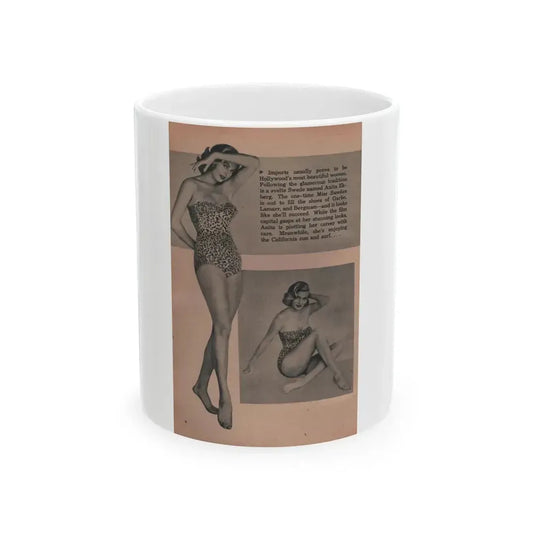 Anita Ekberg #419 - EYE Digest Mag. Jan. '54 - 1 Pages & 2 B&W Photos (Vintage Female Icon) White Coffee Mug 11oz - Go Mug Yourself