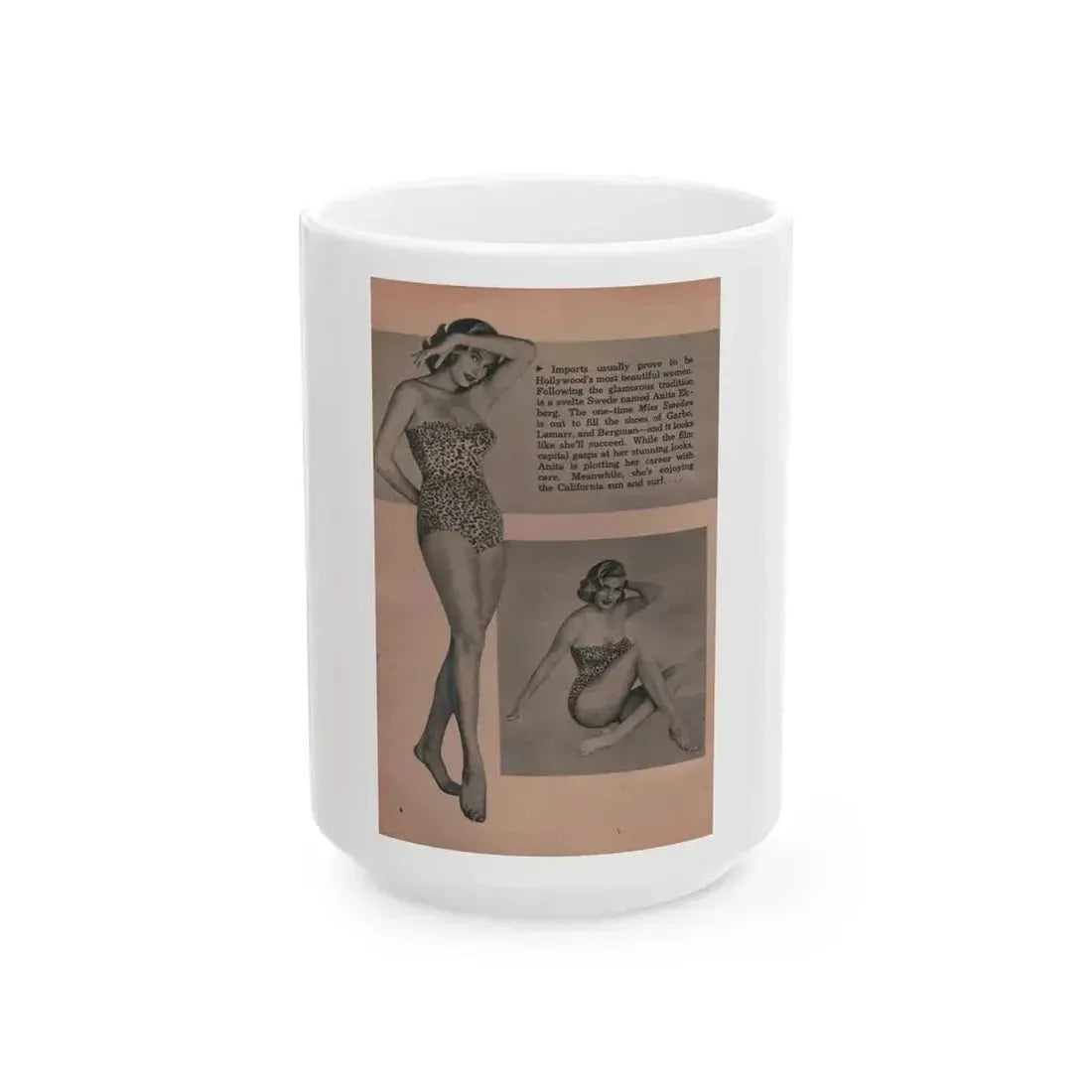 Anita Ekberg #419 - EYE Digest Mag. Jan. '54 - 1 Pages & 2 B&W Photos (Vintage Female Icon) White Coffee Mug 15oz - Go Mug Yourself