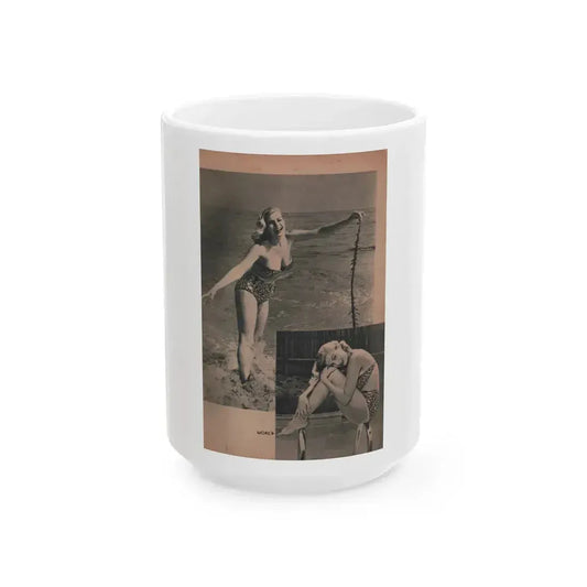 Anita Ekberg #420 - EYE Digest Mag. Jan. '54 - 1 Pages & 2 B&W Photos (Vintage Female Icon) White Coffee Mug 15oz - Go Mug Yourself