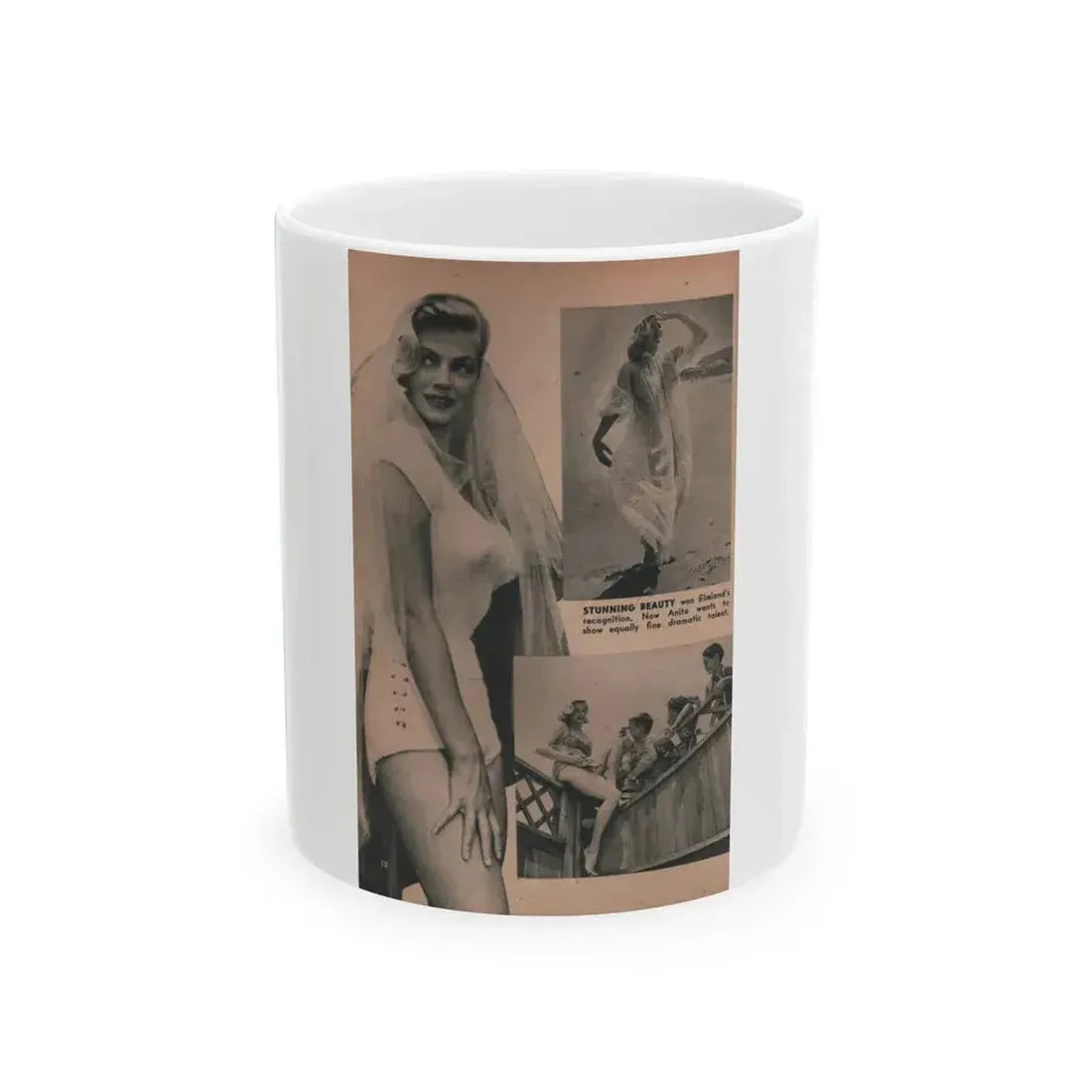 Anita Ekberg #422 - EYE Digest Mag. Jan. '54 - 1 Page, 3 B&W Pics+Caption (Vintage Female Icon) White Coffee Mug 11oz - Go Mug Yourself