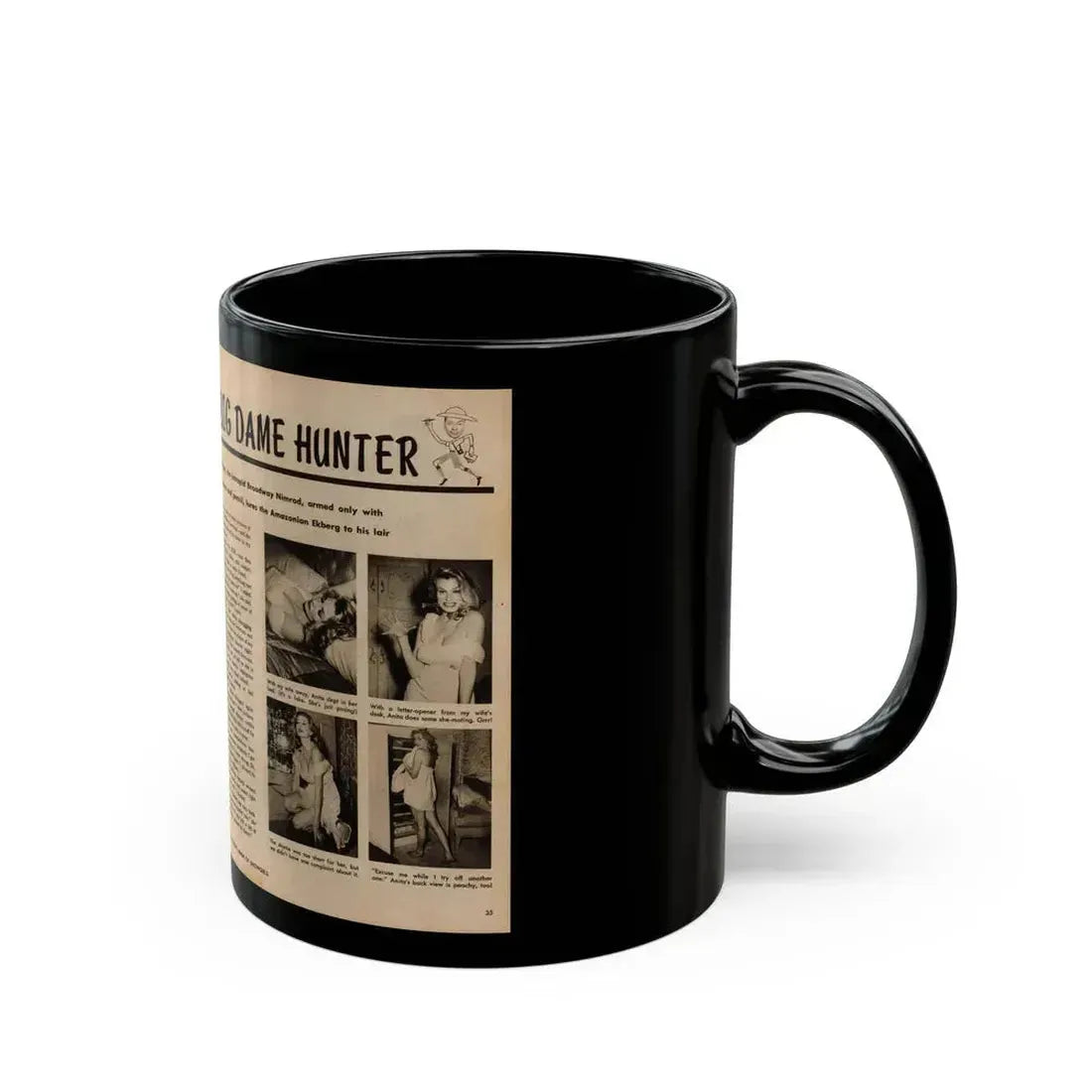 Anita Ekberg #425 - 1 Large B&W Photp & 4 Small B&W Photos & Article from Earl Wilson's Showgirls Mag. '56 (Vintage Female Icon) Black Coffee Mug - Go Mug Yourself