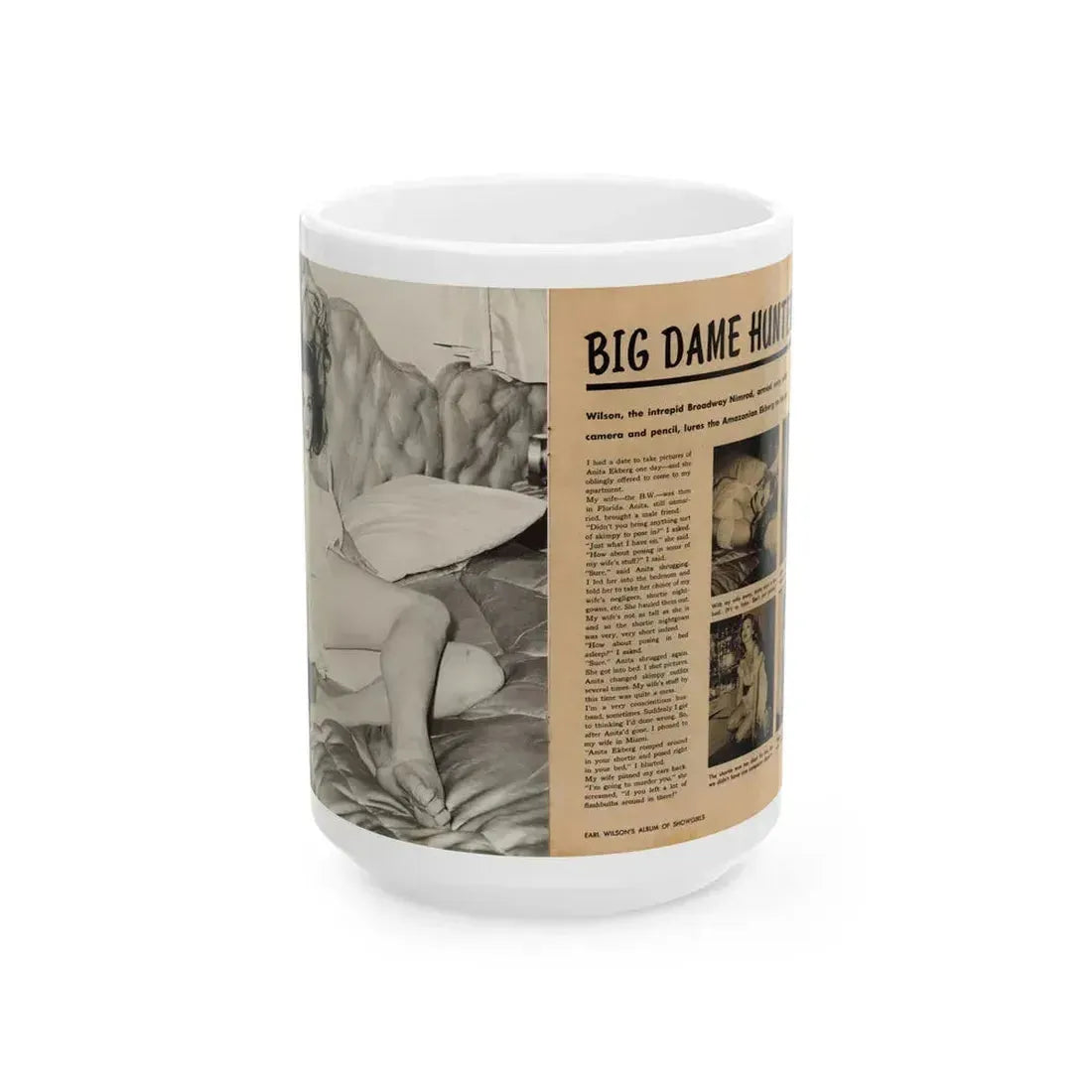 Anita Ekberg #425 - 1 Large B&W Photp & 4 Small B&W Photos & Article from Earl Wilson's Showgirls Mag. '56_1 (Vintage Female Icon) White Coffee Mug 15oz - Go Mug Yourself