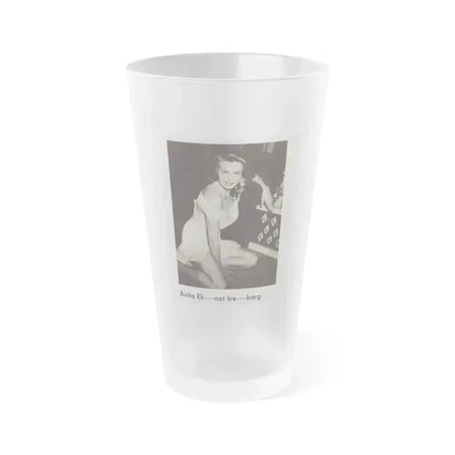 Anita Ekberg #427 - Earl Wilson's Showgirls Mag. '56 - 1 Small B&W Photo & Article on Reverside of Cover (Vintage Female Icon) Frosted Pint Glass 16oz 16oz Frosted - Go Mug Yourself