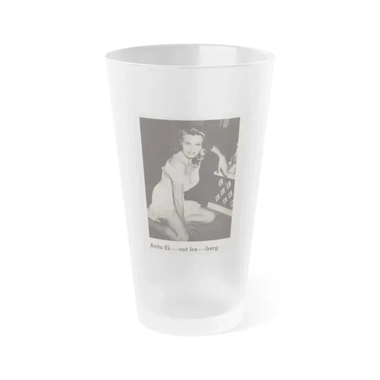 Anita Ekberg #427 - Earl Wilson's Showgirls Mag. '56 - 1 Small B&W Photo & Article on Reverside of Cover (Vintage Female Icon) Frosted Pint Glass 16oz 16oz Frosted - Go Mug Yourself