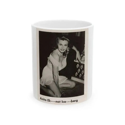 Anita Ekberg #427 - Earl Wilson's Showgirls Mag. '56 - 1 Small B&W Photo & Article on Reverside of Cover (Vintage Female Icon) White Coffee Mug 11oz - Go Mug Yourself
