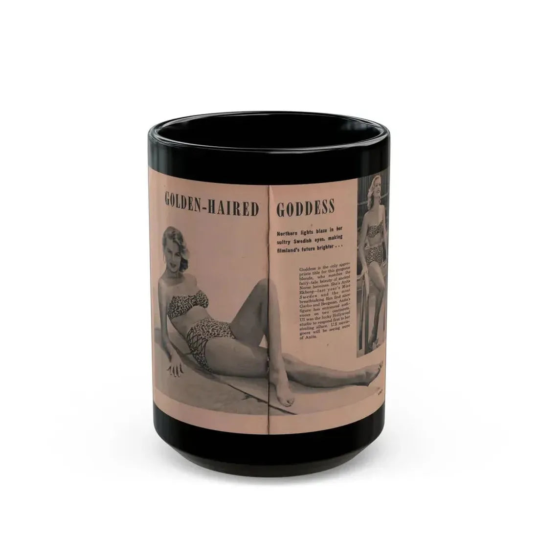 Anita Ekberg #429 - PHOTO Digest Mag. May '54 - 2 Pages 1 B&W Centerfold & 1 Other (Vintage Female Icon) Black Coffee Mug 15oz - Go Mug Yourself